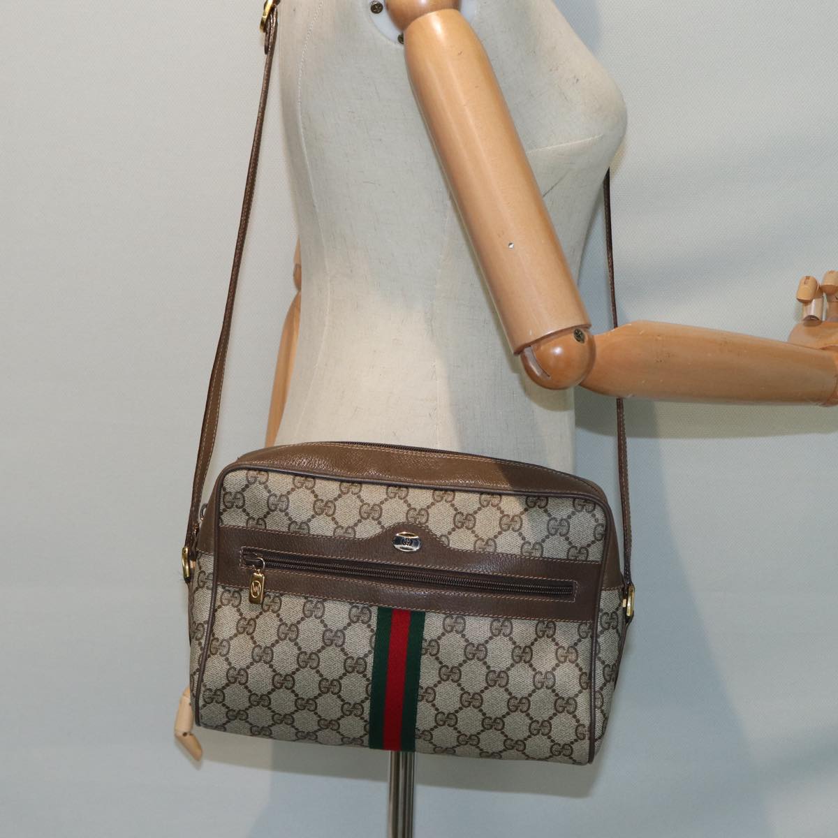 GUCCI GG Supreme Web Sherry Line Shoulder Bag Beige Gold 56 02 005 86167