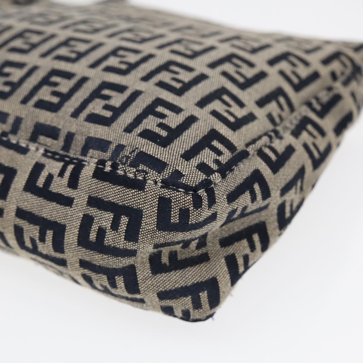 FENDI Zucchino Canvas Hand Bag Navy Silver 86178