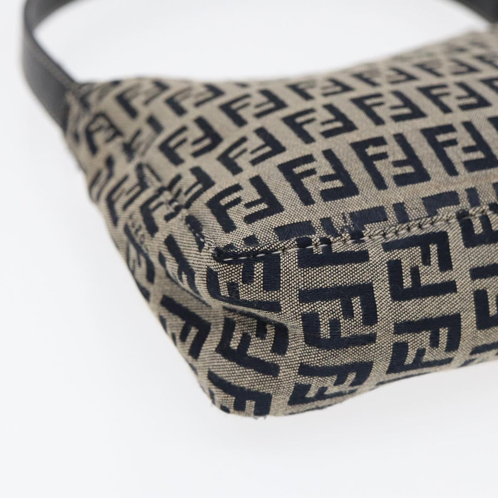 FENDI Zucchino Canvas Hand Bag Navy Silver 86178