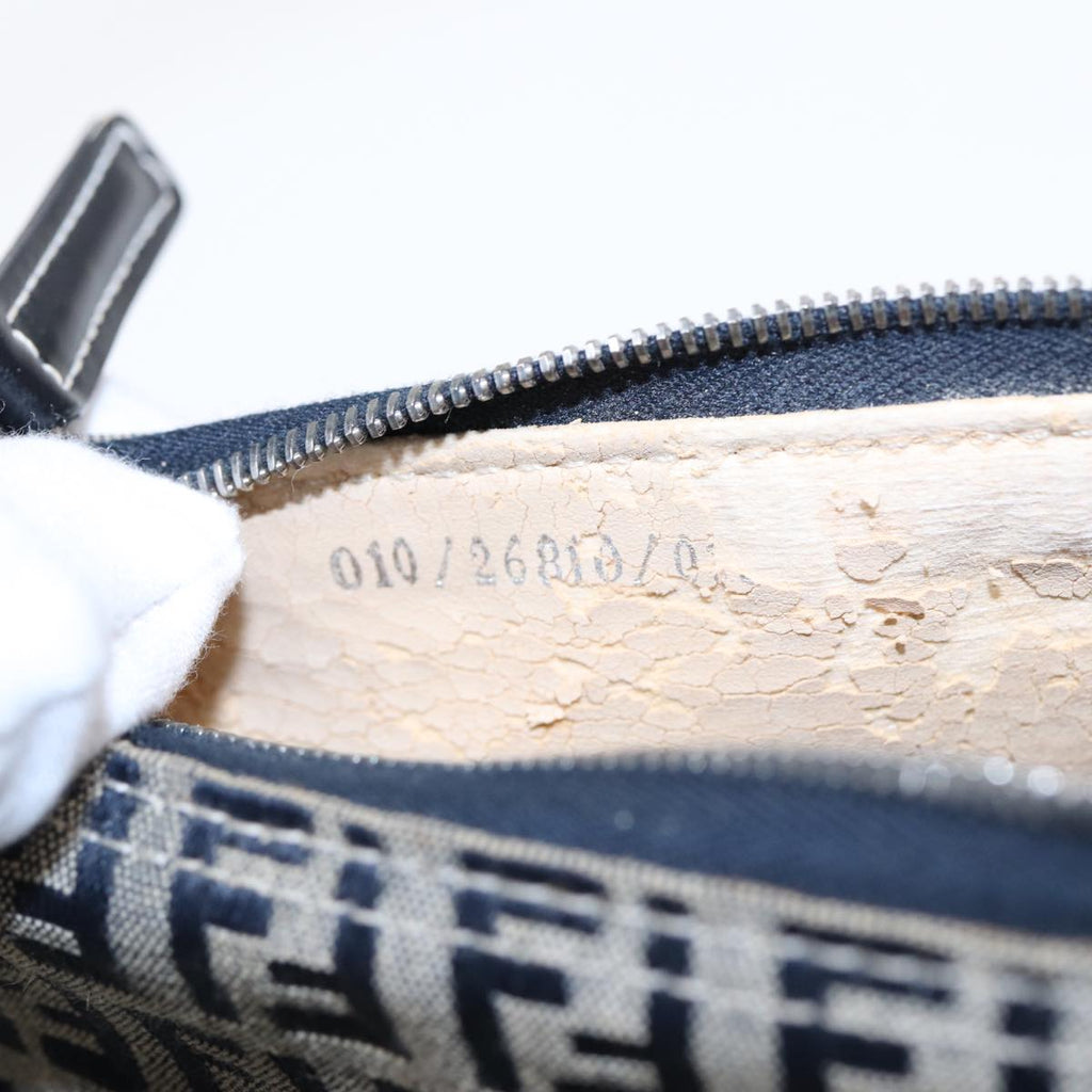 FENDI Zucchino Canvas Hand Bag Navy Silver 86178