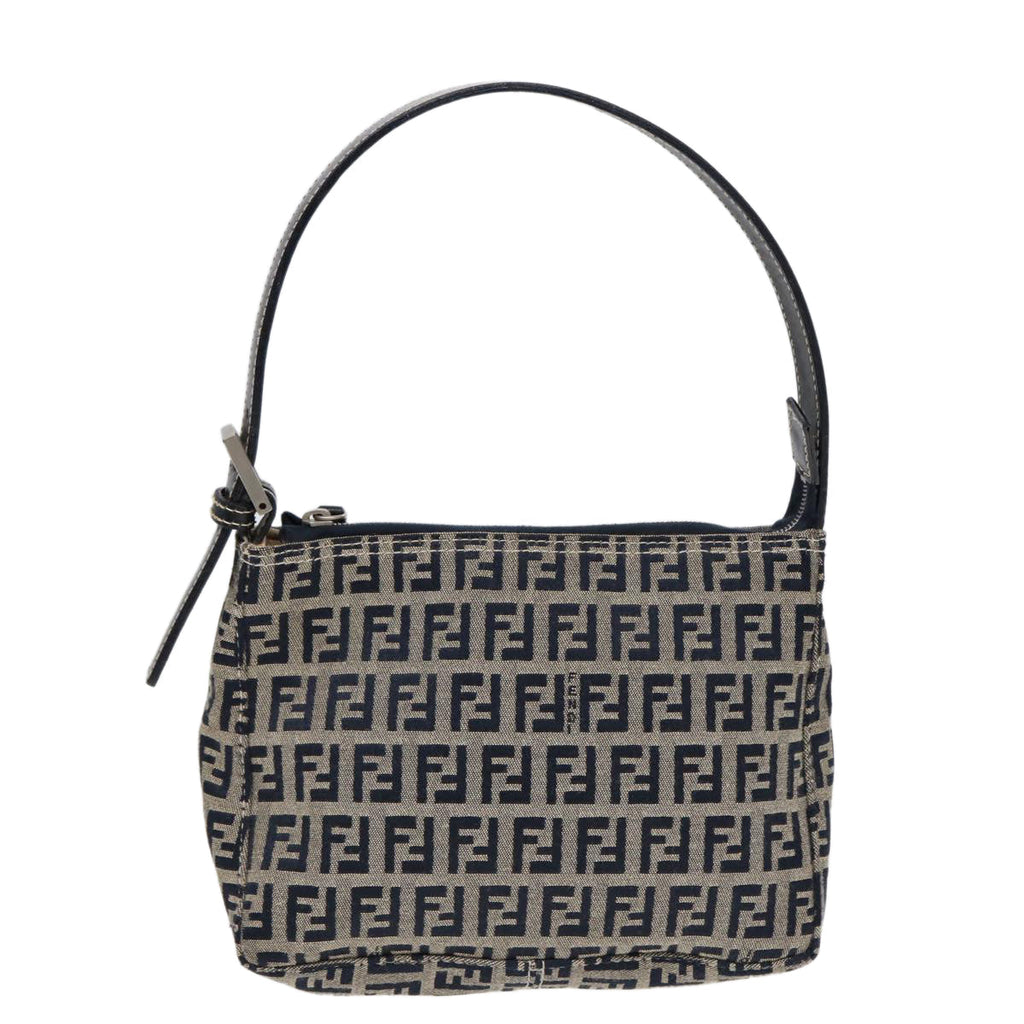FENDI Zucchino Canvas Hand Bag Navy Silver 86178