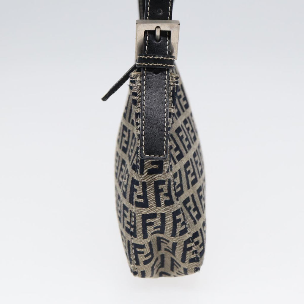 FENDI Zucchino Canvas Hand Bag Navy Silver 86178
