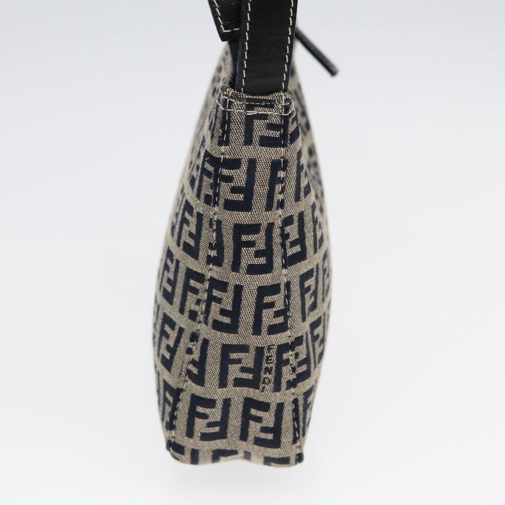 FENDI Zucchino Canvas Hand Bag Navy Silver 86178