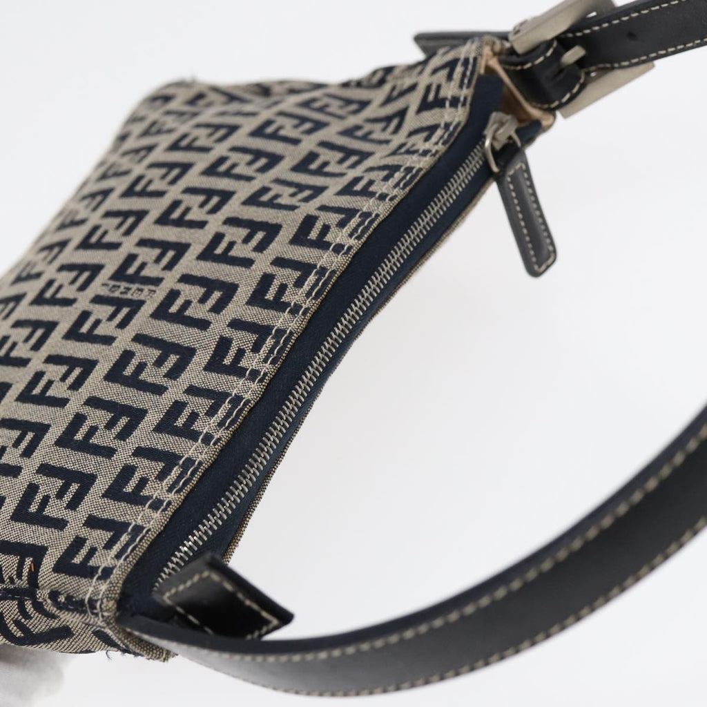 FENDI Zucchino Canvas Hand Bag Navy Silver 86178