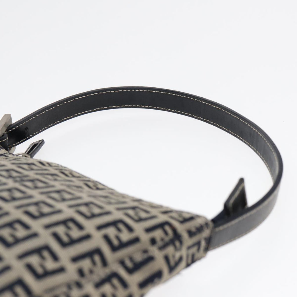 FENDI Zucchino Canvas Hand Bag Navy Silver 86178