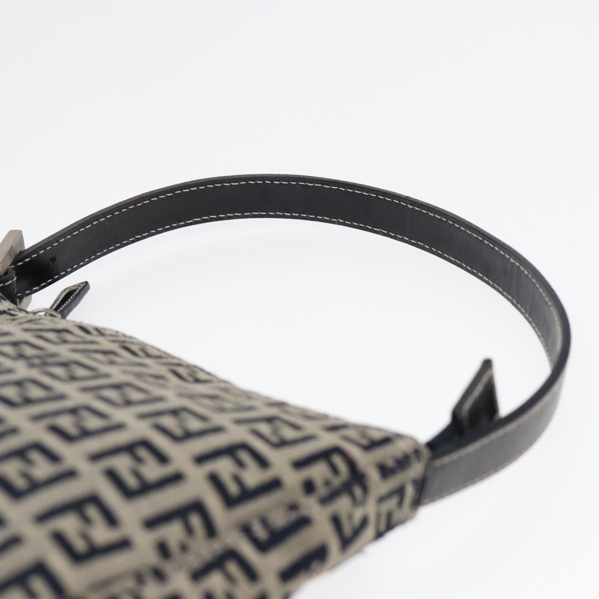 FENDI Zucchino Canvas Hand Bag Navy Silver 86178