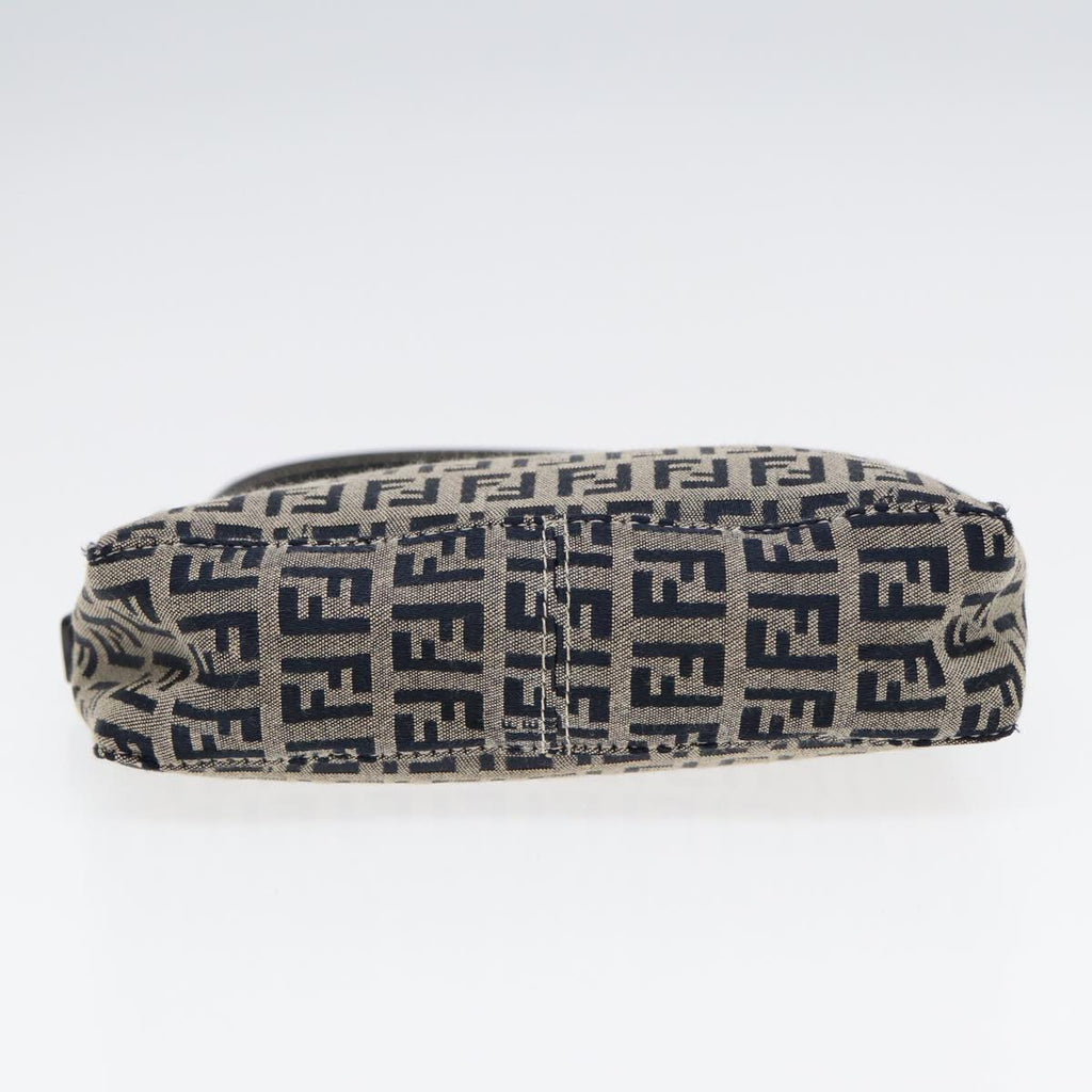 FENDI Zucchino Canvas Hand Bag Navy Silver 86178