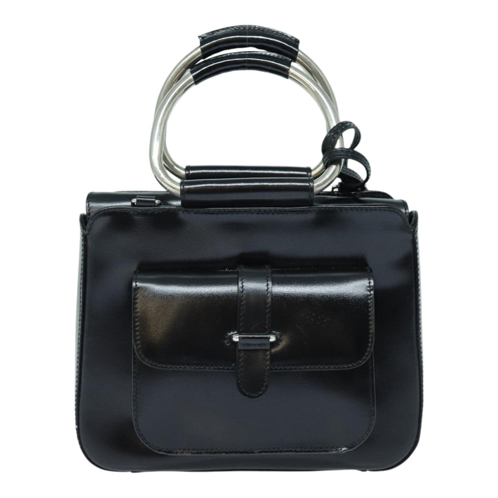 GUCCI Hand Bag Enamel 2way Black Silver 000 2858 0308 5 86179