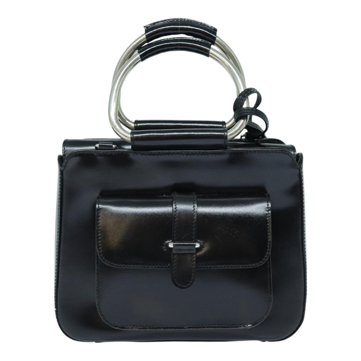 GUCCI Hand Bag Enamel 2way Black Silver 000 2858 0308 5 86179
