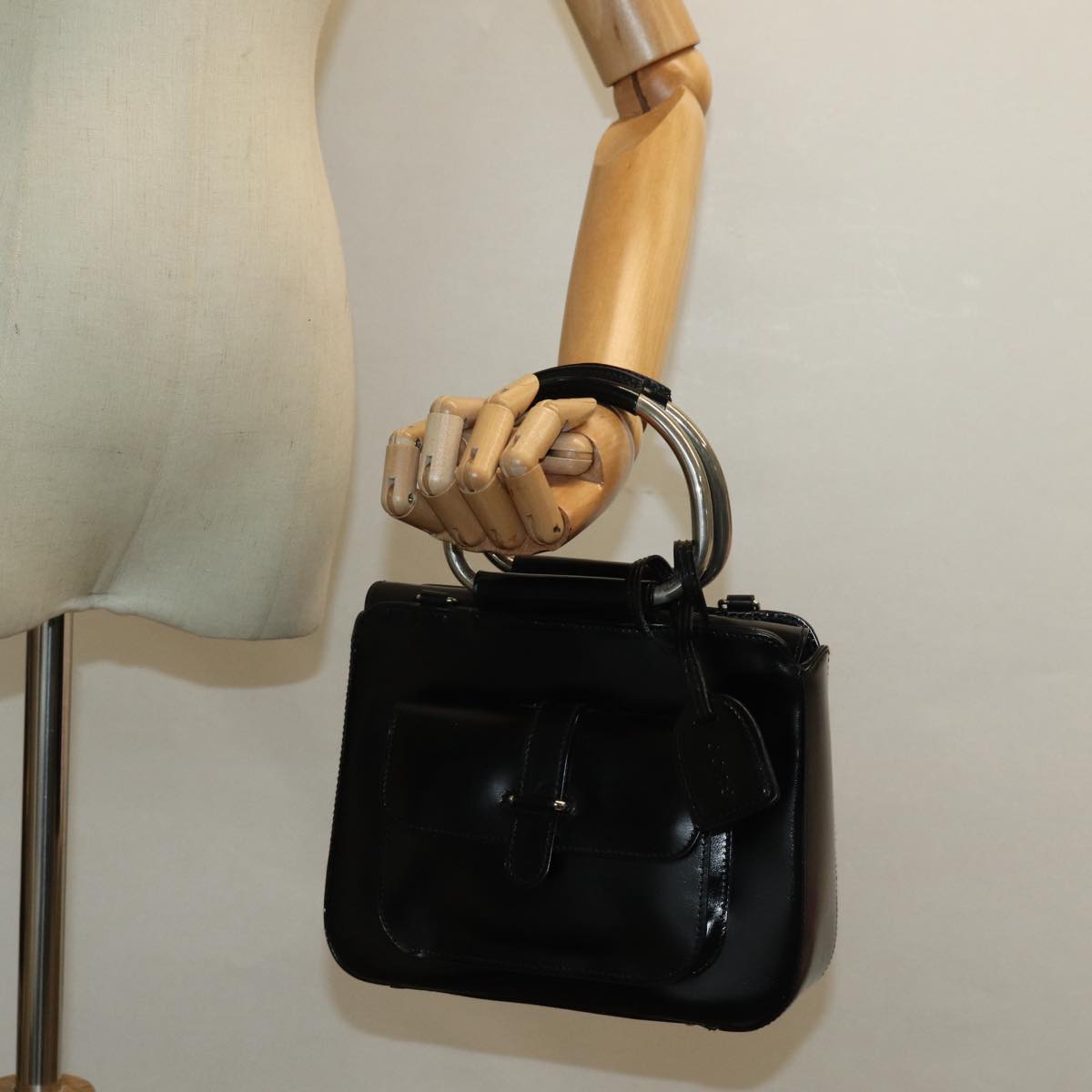 GUCCI Hand Bag Enamel 2way Black Silver 000 2858 0308 5 86179