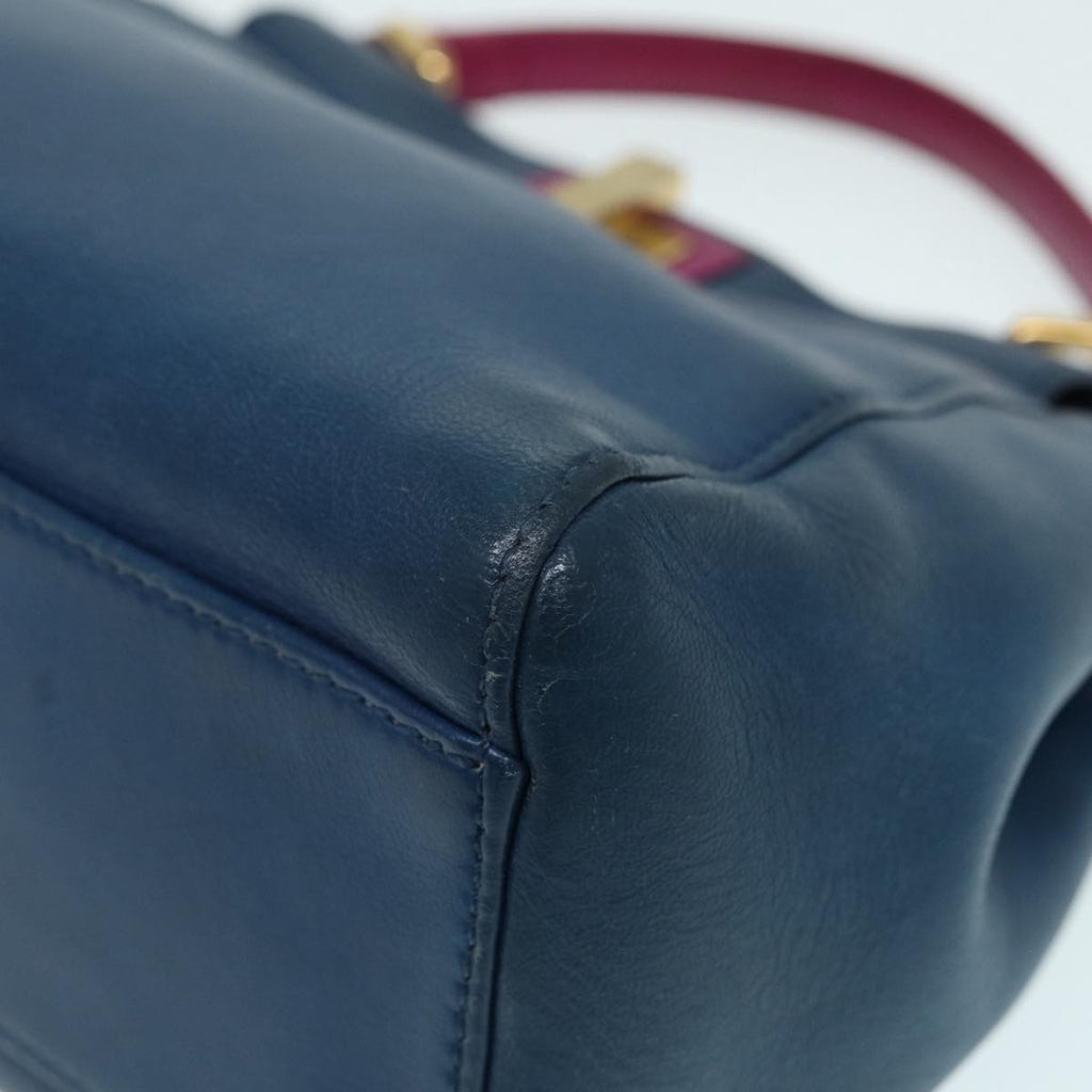 FENDI Mini Peek A Boo Hand Bag Leather 2way Blue Gold 86182