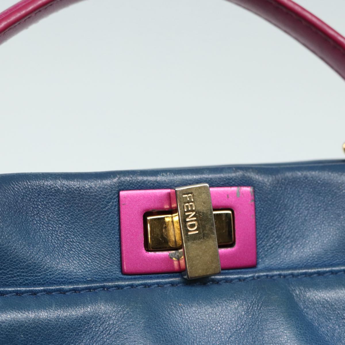 FENDI Mini Peek A Boo Hand Bag Leather 2way Blue Gold 86182