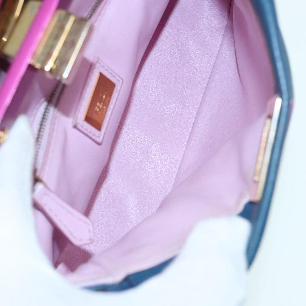FENDI Mini Peek A Boo Hand Bag Leather 2way Blue Gold 86182