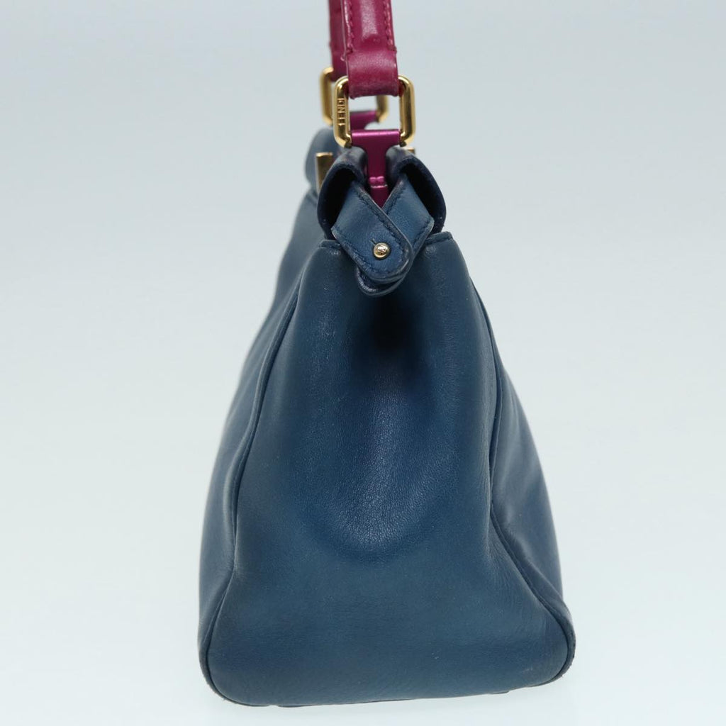 FENDI Mini Peek A Boo Hand Bag Leather 2way Blue Gold 86182