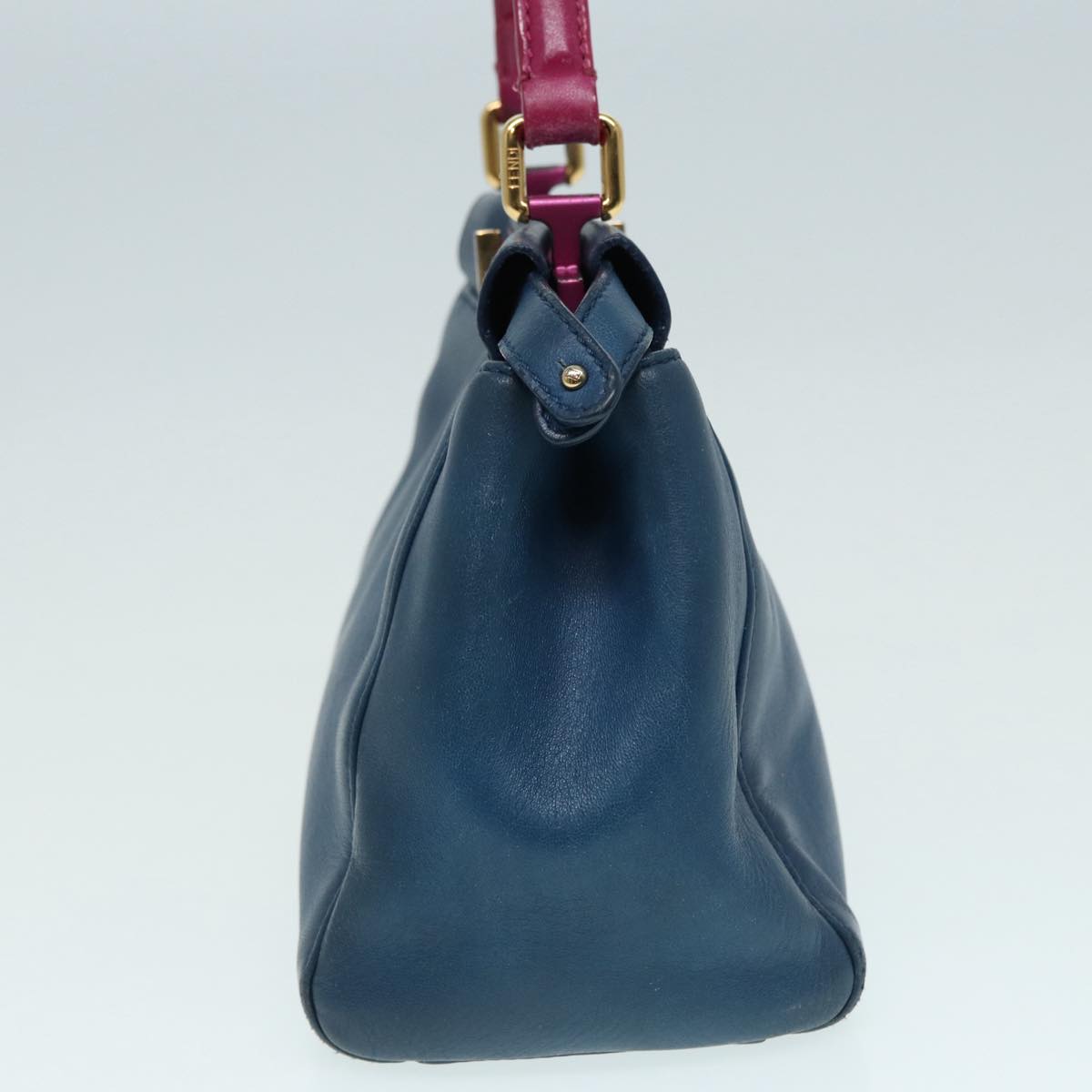 FENDI Mini Peek A Boo Hand Bag Leather 2way Blue Gold 86182
