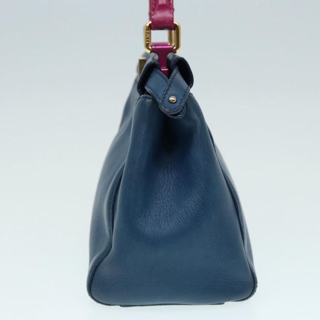 FENDI Mini Peek A Boo Hand Bag Leather 2way Blue Gold 86182