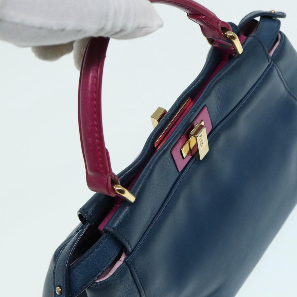 FENDI Mini Peek A Boo Hand Bag Leather 2way Blue Gold 86182