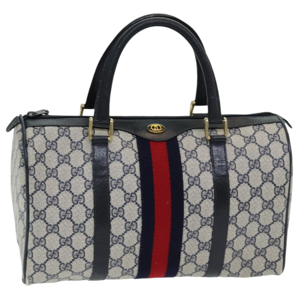 GUCCI GG Supreme Sherry Line Boston Bag PVC Navy Red gold 39 02 007 86217