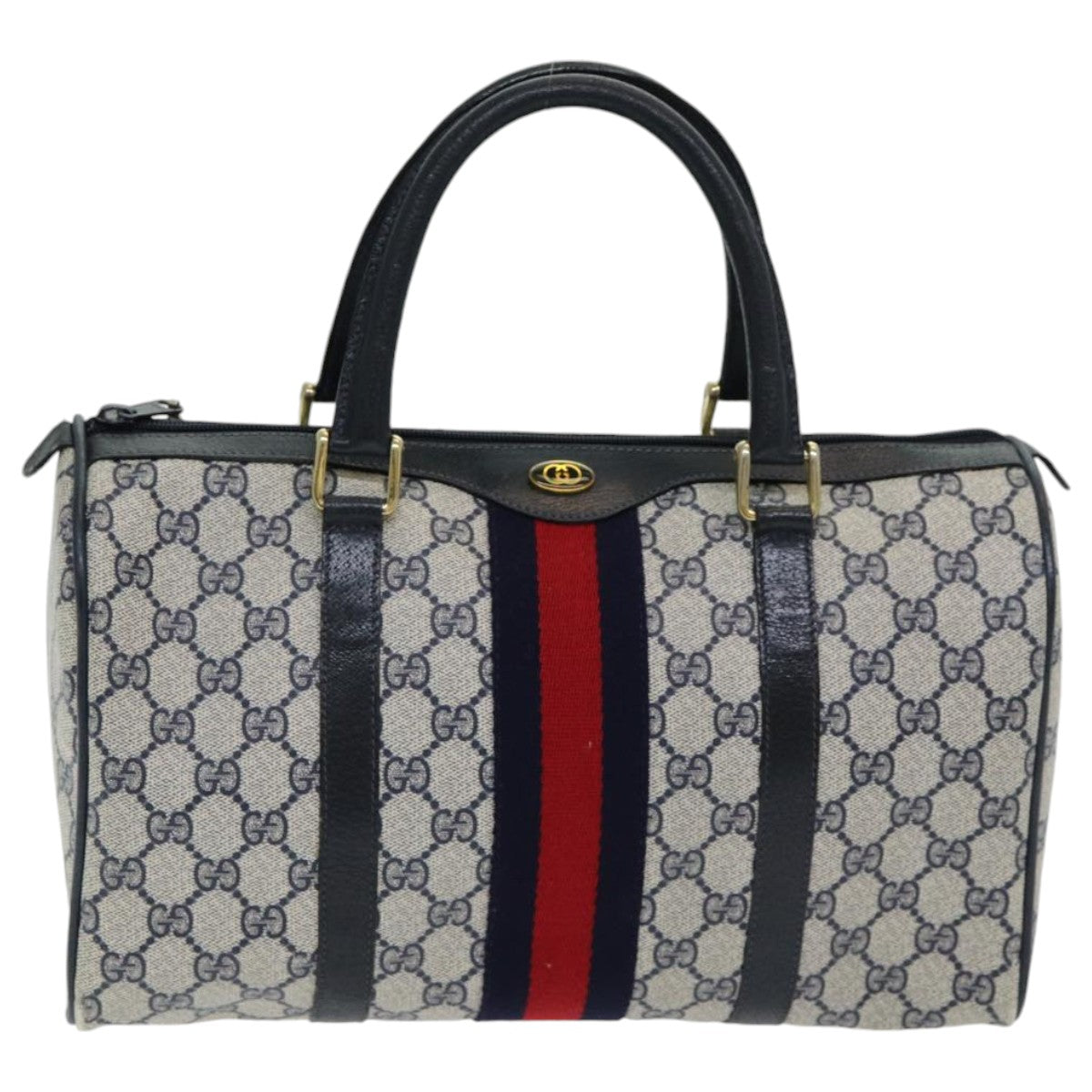 GUCCI GG Supreme Sherry Line Boston Bag PVC Navy Red gold 39 02 007 86217