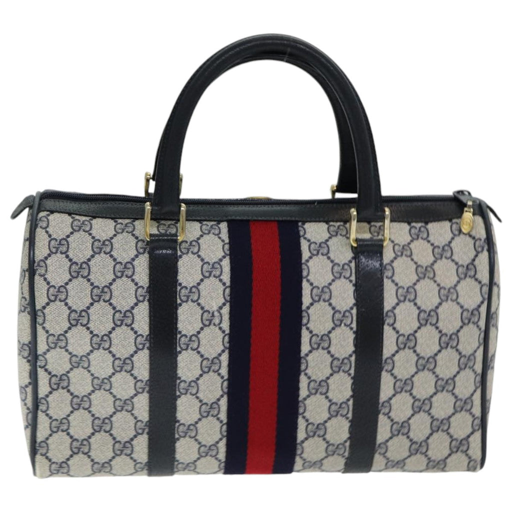 GUCCI GG Supreme Sherry Line Boston Bag PVC Navy Red gold 39 02 007 86217
