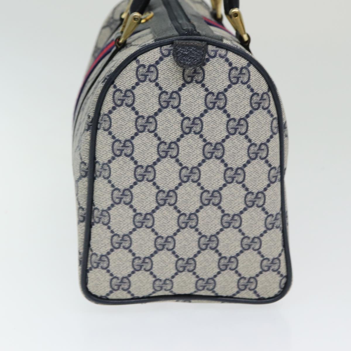 GUCCI GG Supreme Sherry Line Boston Bag PVC Navy Red gold 39 02 007 86217