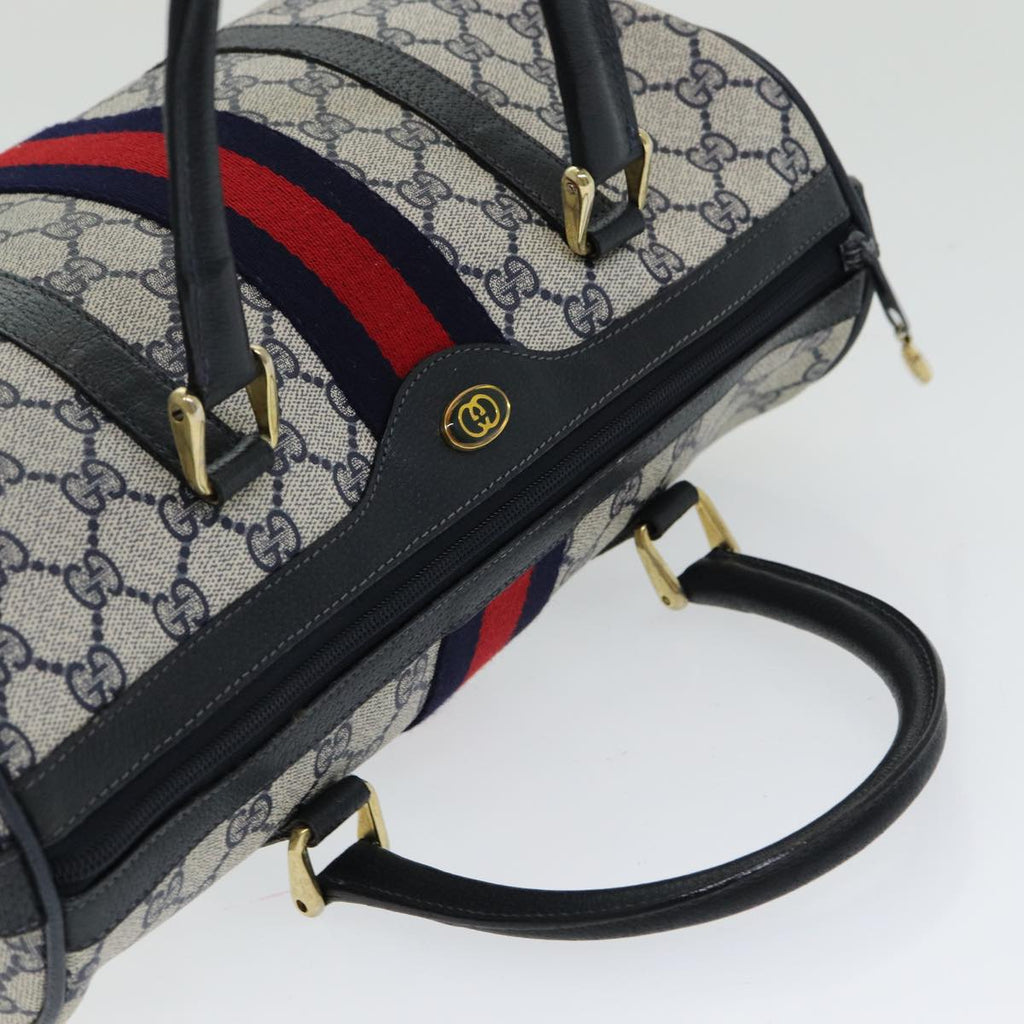 GUCCI GG Supreme Sherry Line Boston Bag PVC Navy Red gold 39 02 007 86217