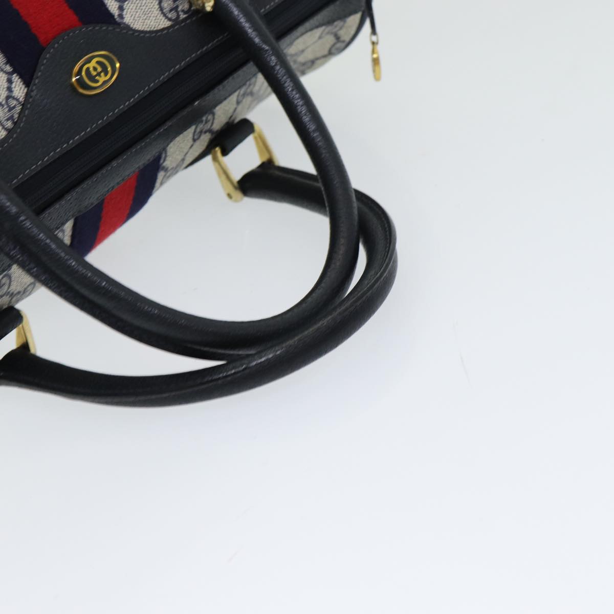GUCCI GG Supreme Sherry Line Boston Bag PVC Navy Red gold 39 02 007 86217