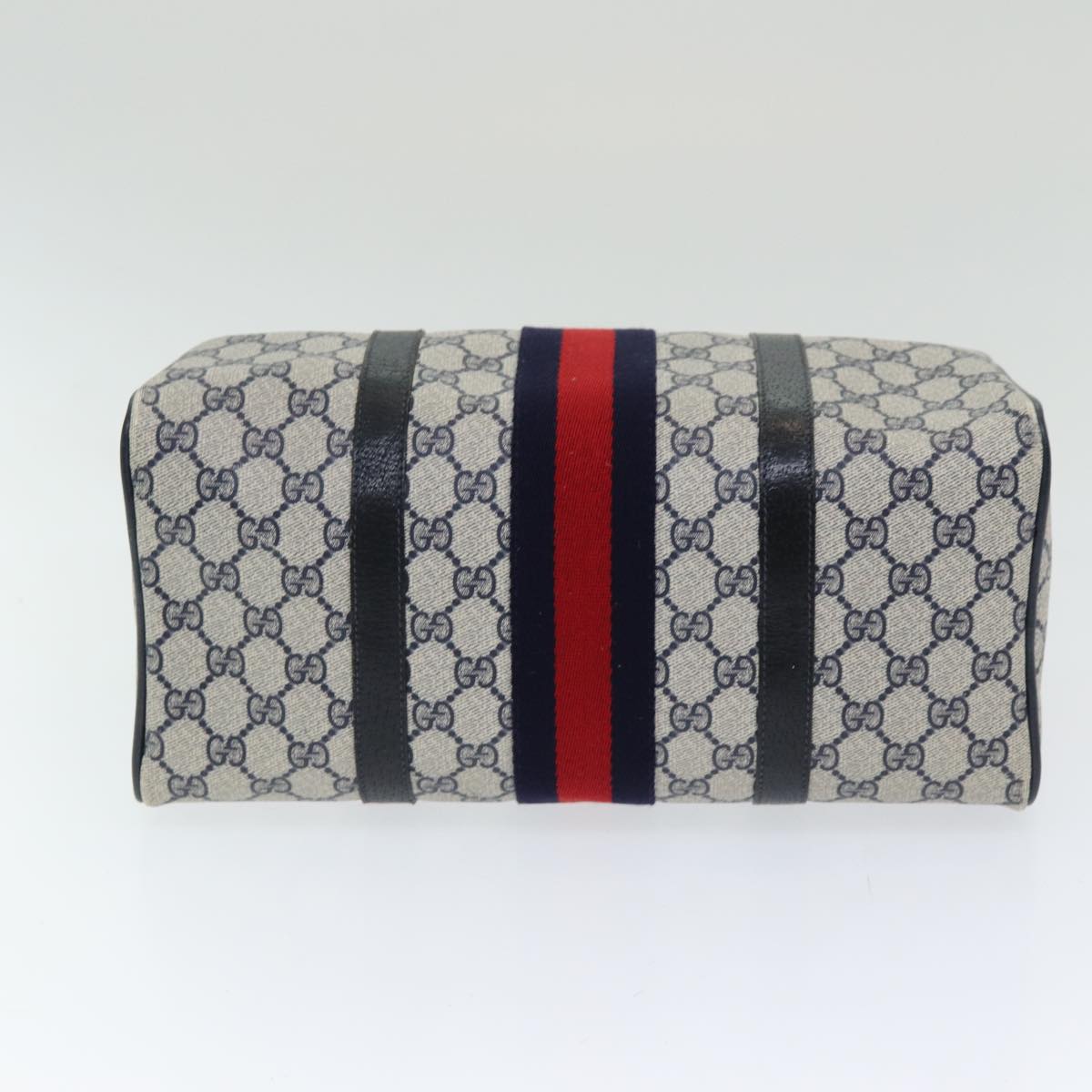 GUCCI GG Supreme Sherry Line Boston Bag PVC Navy Red gold 39 02 007 86217