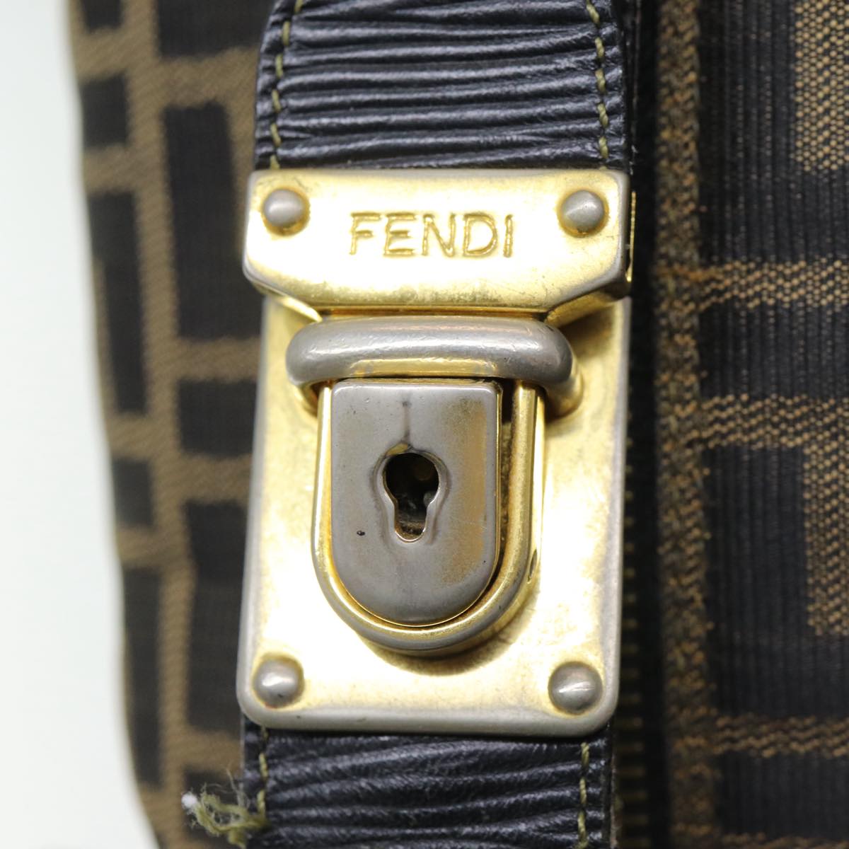 FENDI Zucca Canvas Vanity Pouch Brown Black gold 86218