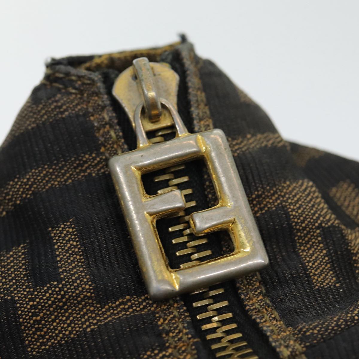 FENDI Zucca Canvas Vanity Pouch Brown Black gold 86218