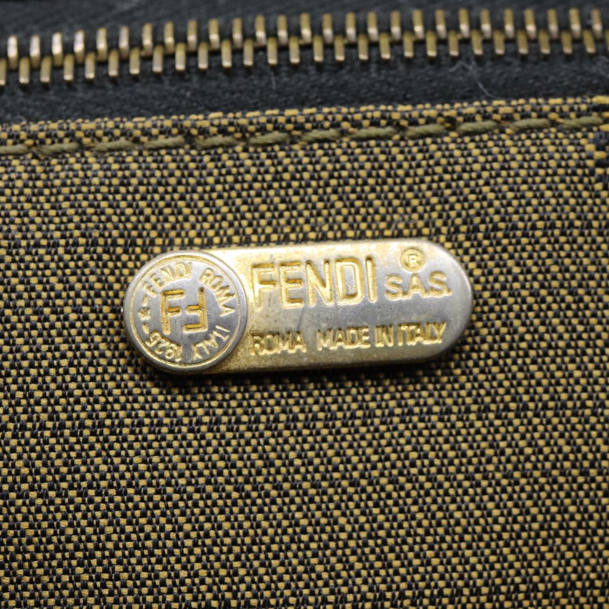 FENDI Zucca Canvas Vanity Pouch Brown Black gold 86218