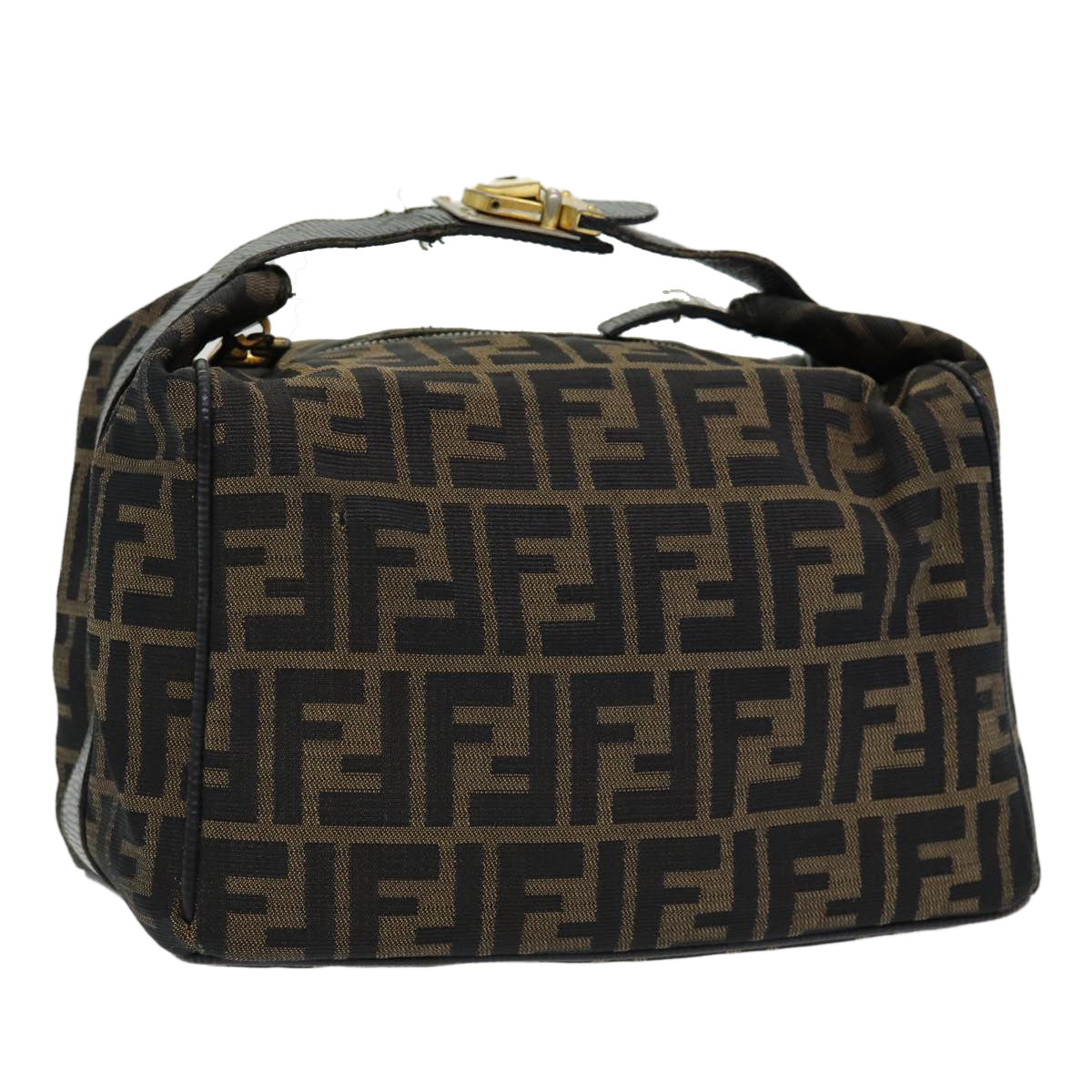 FENDI Zucca Canvas Vanity Pouch Brown Black gold 86218