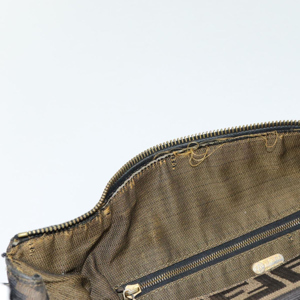 FENDI Zucca Canvas Vanity Pouch Brown Black gold 86218