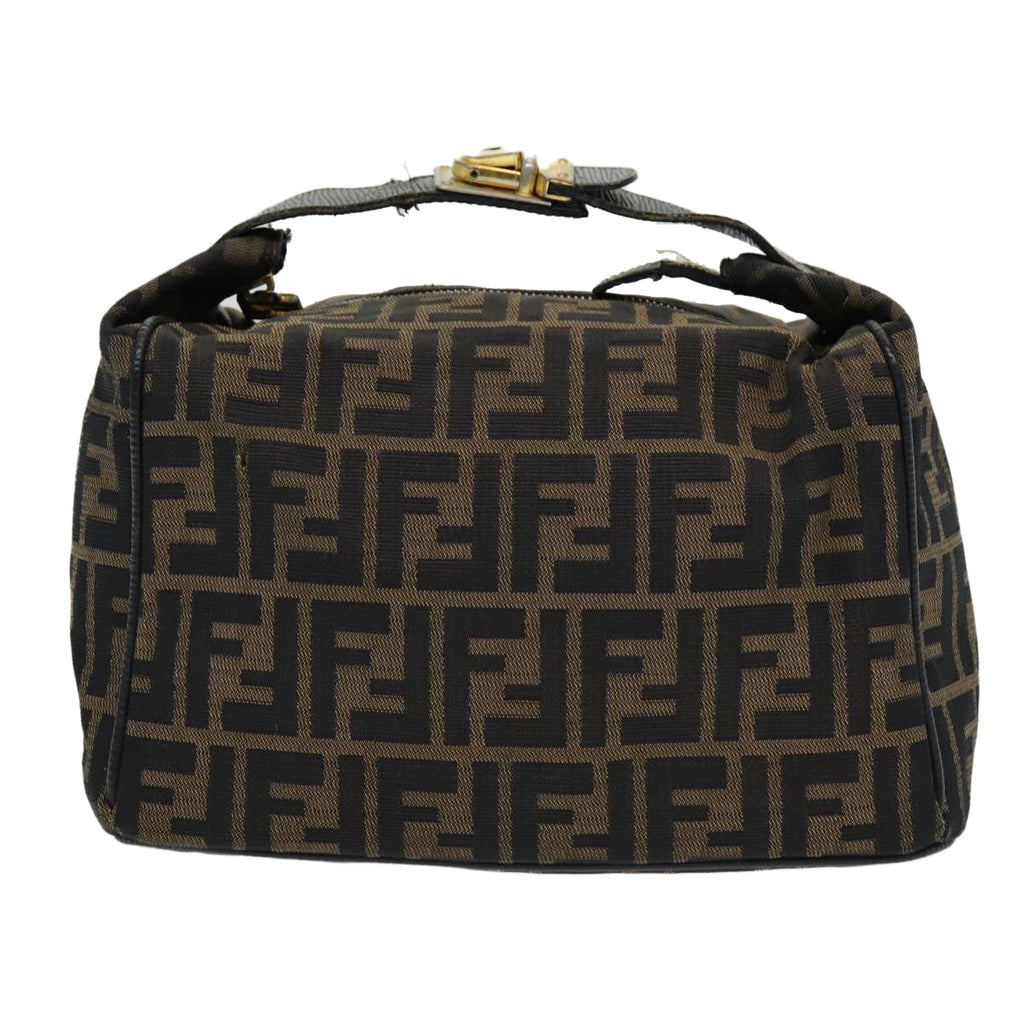FENDI Zucca Canvas Vanity Pouch Brown Black gold 86218