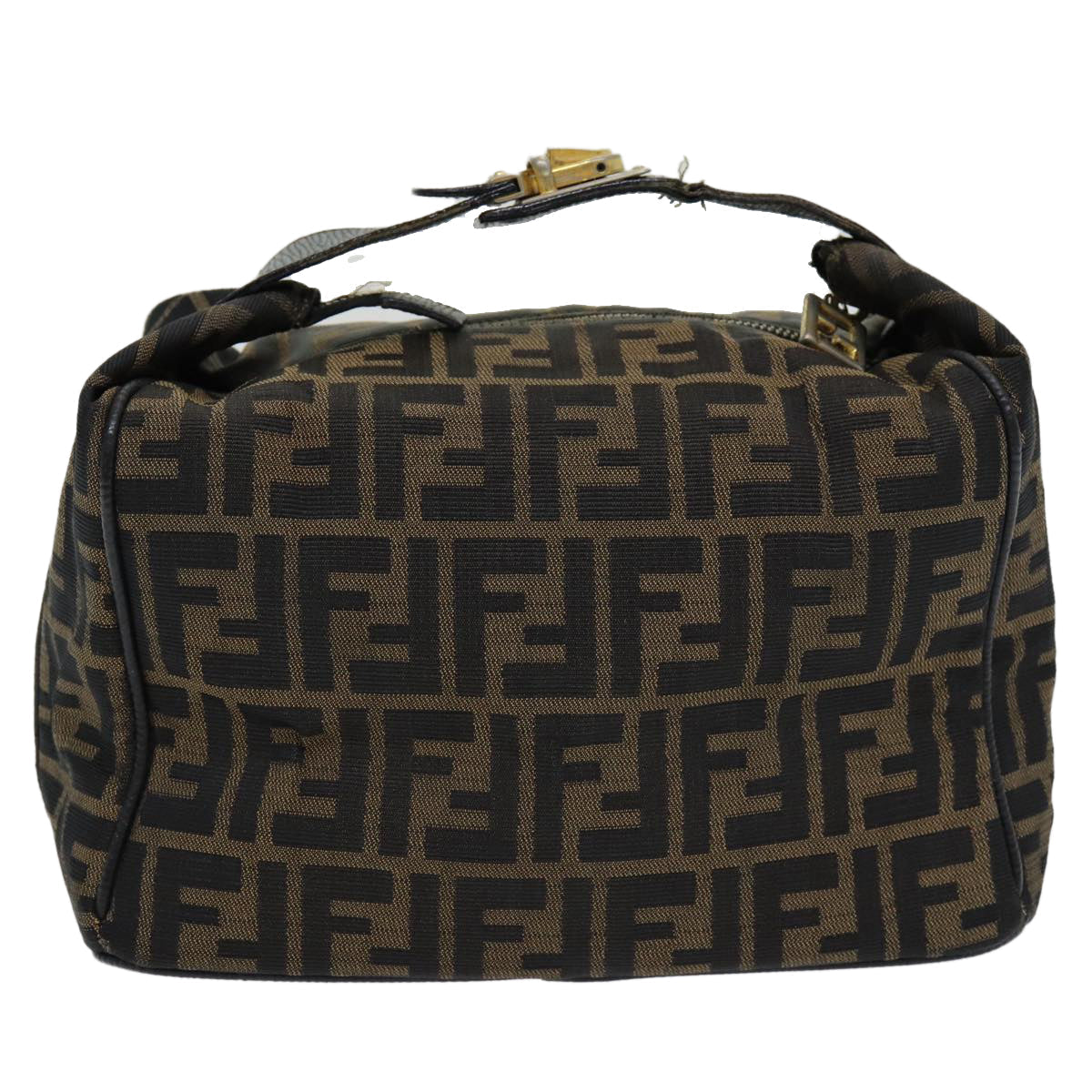FENDI Zucca Canvas Vanity Pouch Brown Black gold 86218