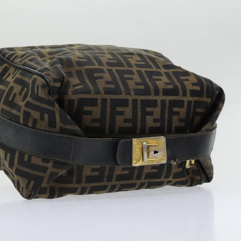 FENDI Zucca Canvas Vanity Pouch Brown Black gold 86218