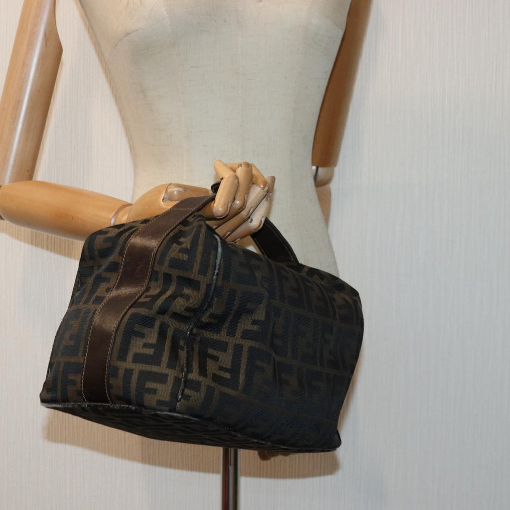 FENDI Zucca Canvas Vanity Pouch Brown Black gold 86247