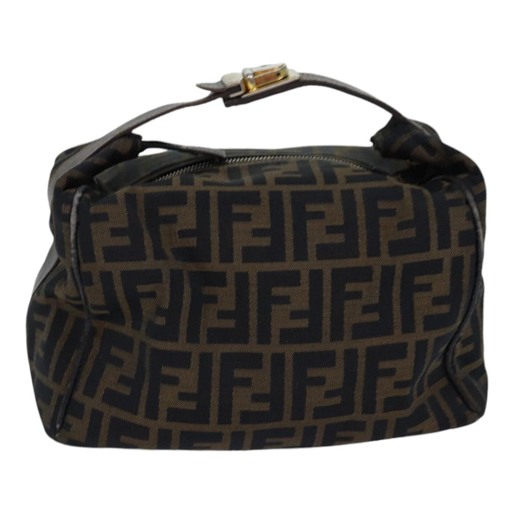 FENDI Zucca Canvas Vanity Pouch Brown Black gold 86247
