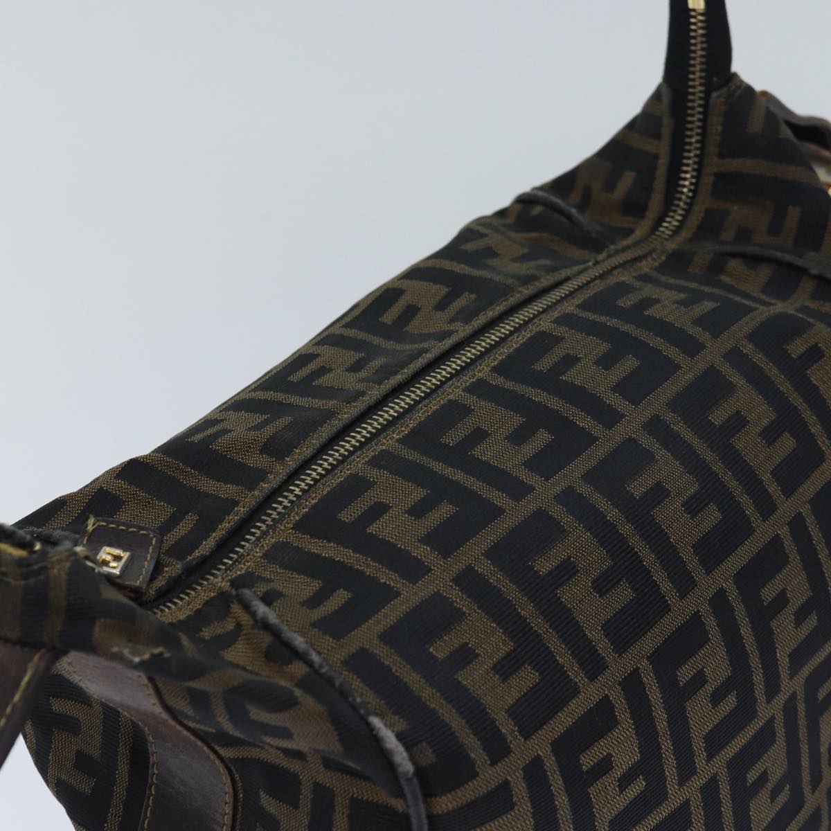 FENDI Zucca Canvas Vanity Pouch Brown Black gold 86247