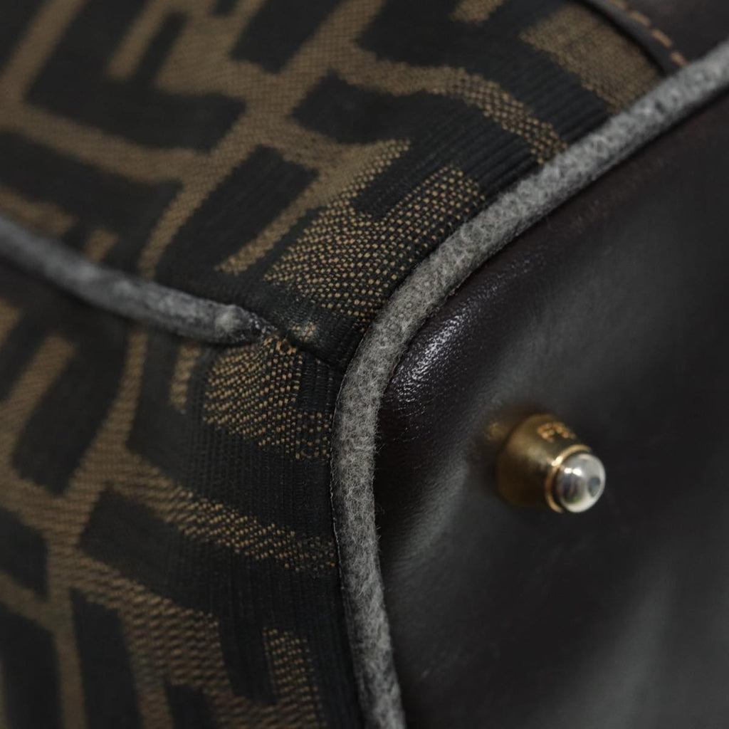 FENDI Zucca Canvas Hand Bag Brown Black gold 86248