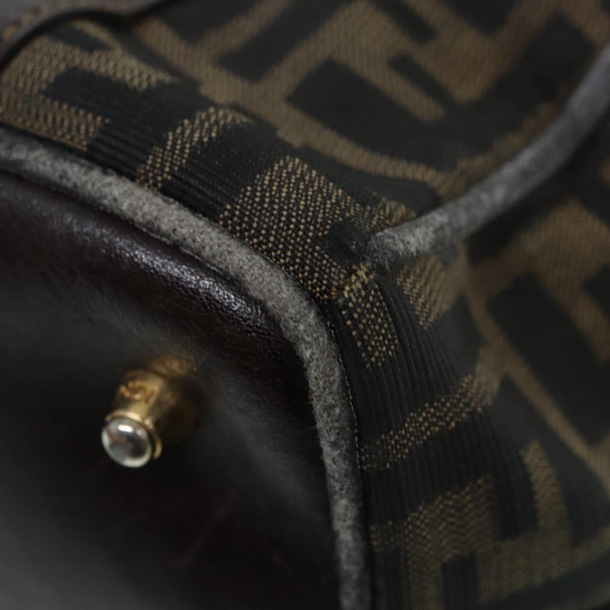 FENDI Zucca Canvas Hand Bag Brown Black gold 86248