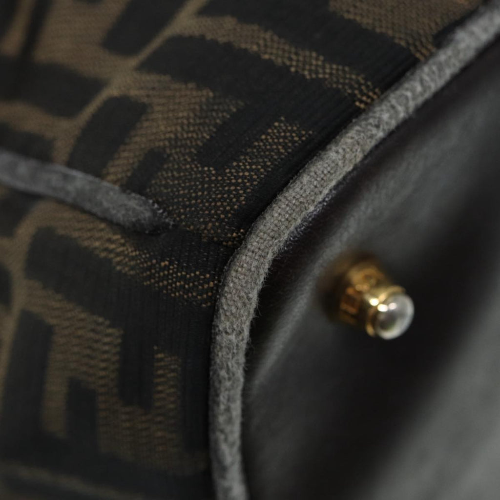 FENDI Zucca Canvas Hand Bag Brown Black gold 86248