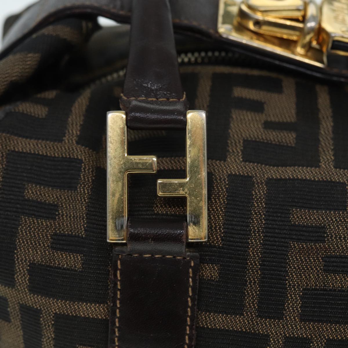 FENDI Zucca Canvas Hand Bag Brown Black gold 86248