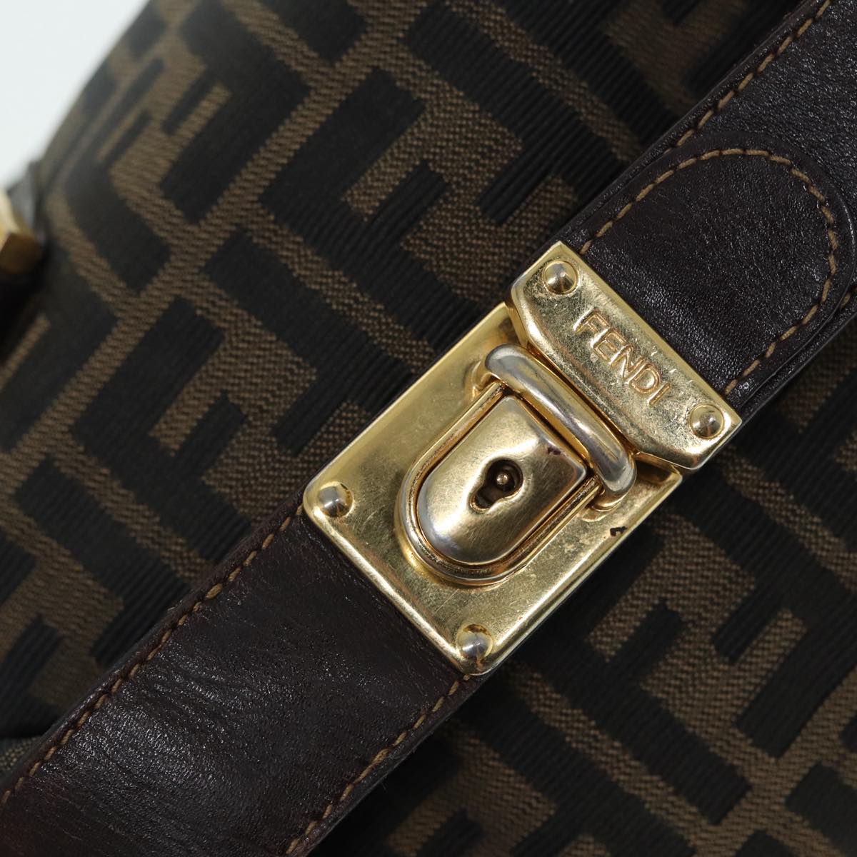 FENDI Zucca Canvas Hand Bag Brown Black gold 86248
