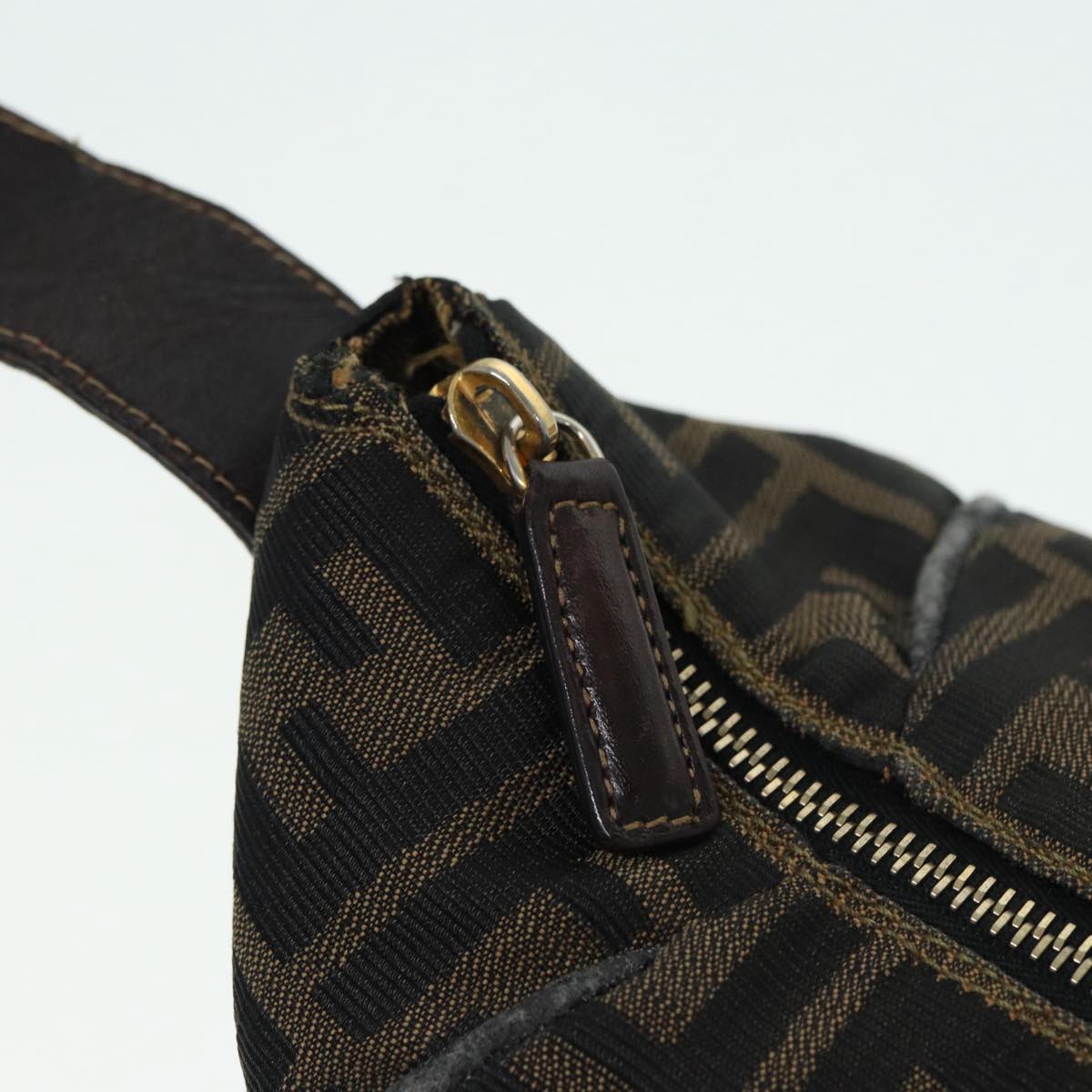 FENDI Zucca Canvas Hand Bag Brown Black gold 86248