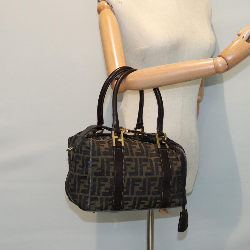 FENDI Zucca Canvas Hand Bag Brown Black gold 86248