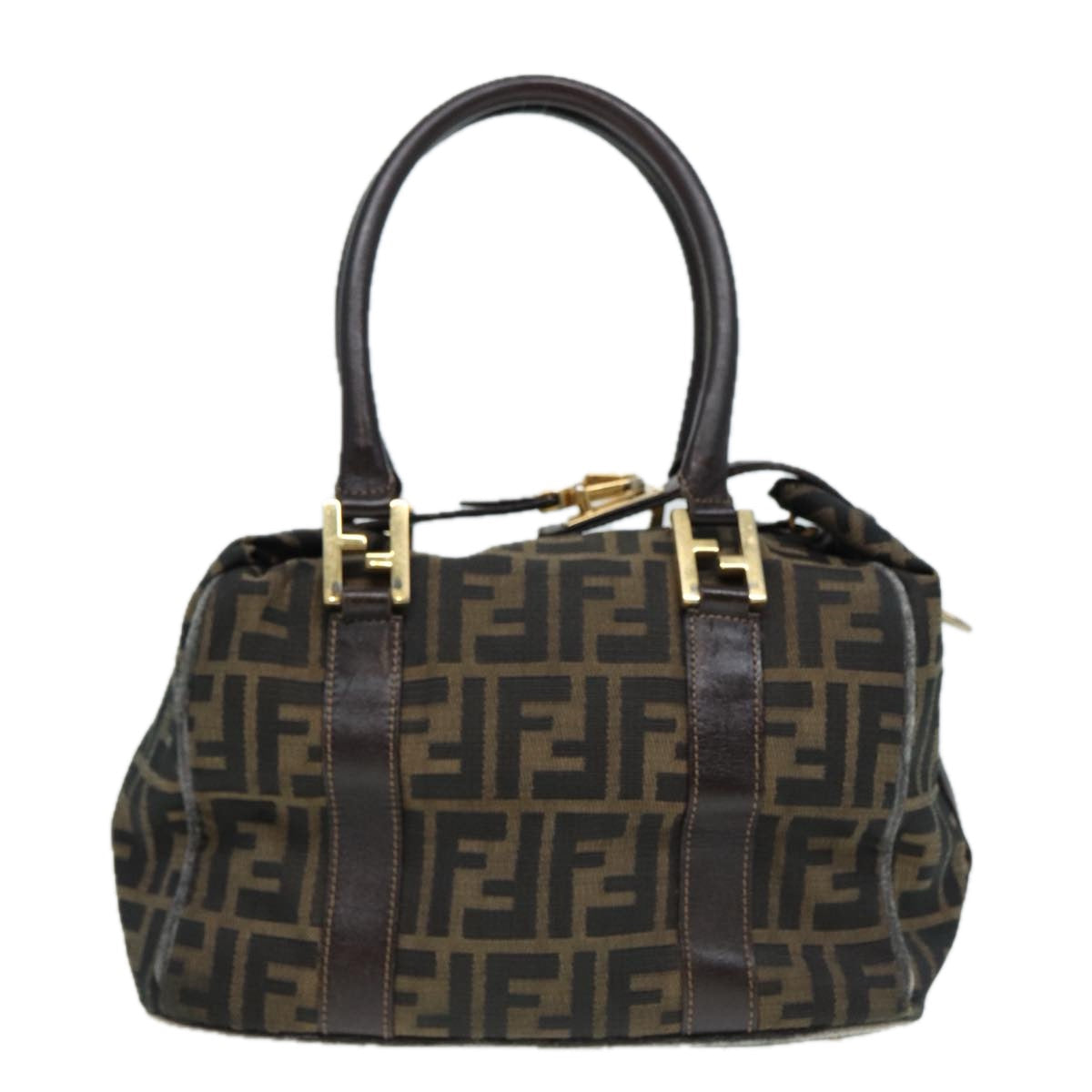FENDI Zucca Canvas Hand Bag Brown Black gold 86248