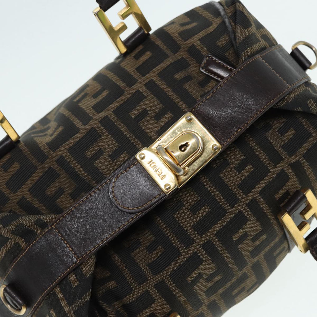 FENDI Zucca Canvas Hand Bag Brown Black gold 86248