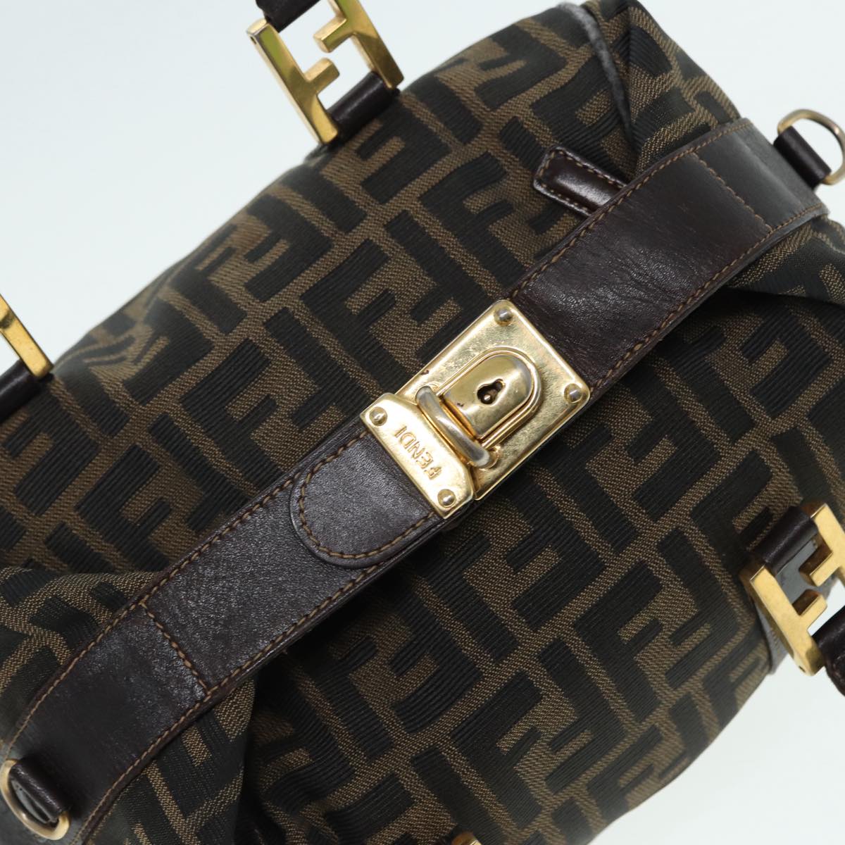 FENDI Zucca Canvas Hand Bag Brown Black gold 86248