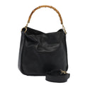 GUCCI Bamboo Hand Bag Leather 2way Black Gold 001 1638 86259